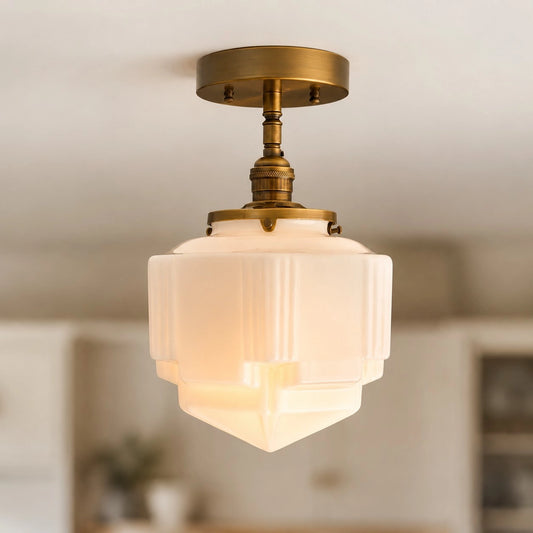 Alaric Modern White Glass Semi-flush Ceiling Light