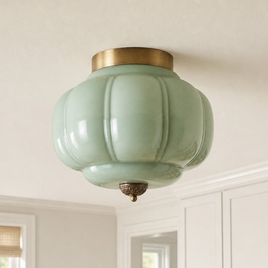 Alarica Vintage Scallop Milk Glass Semi-Flush Mount Ceiling Light Fixture