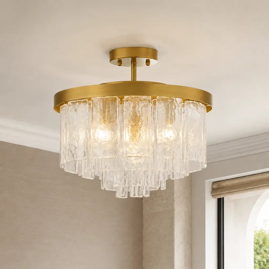 Alina Mid-Century Tiered Hammered Glass 5-Light Semi-Flush Mount Ceiling Light