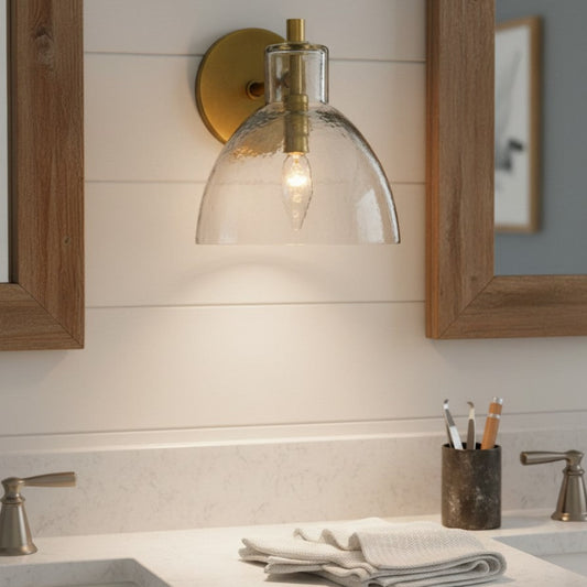 Vintage Brass Recycled Glass Dome Wall Sconce