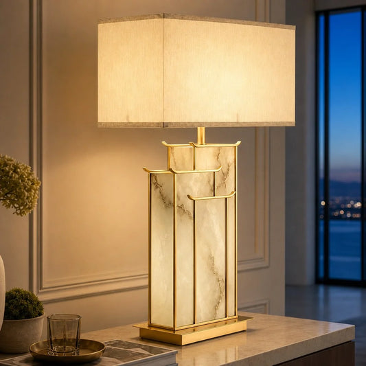 Aurelle Art Deco Alabaster Rectangular Table Lamp