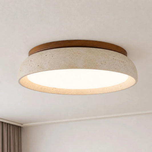 Bellamy Modern Wabi-Sabi Round Travertine Natural Stone Ceiling Light