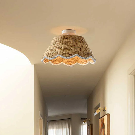 Bohemian Style Scallop Rattan Flush Mount Ceiling Light