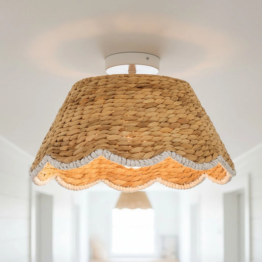 Sylvia Bohemian Style Scallop Rattan Flush Mount Ceiling Light