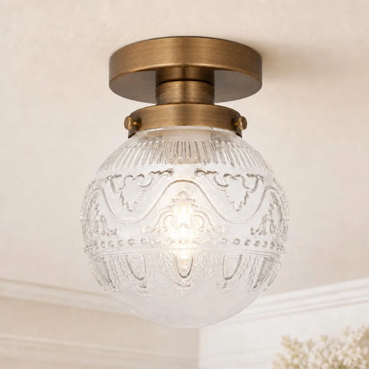 Borts Vintage Engraved Pattern Glass Globe Ceiling Light