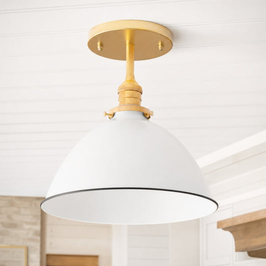 Brennus Industrial Opal Bowl Semi-Flush Ceiling Light