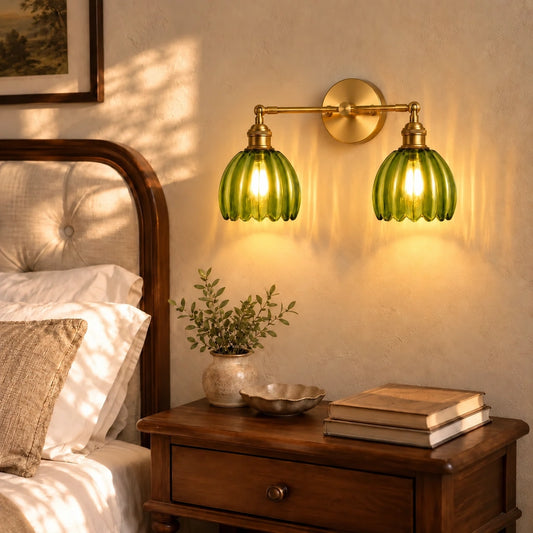 Brenton Vintage Tulip Fluted Glass Wall Light - no socket switch - view 2