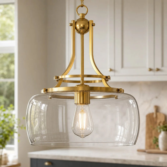 Briar Rustic Round Gold Clear Glass Pendant Light