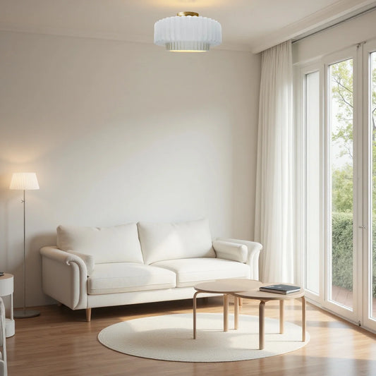 Bryn Modern Round Ceramic Pleated Semi Flush Mount Light