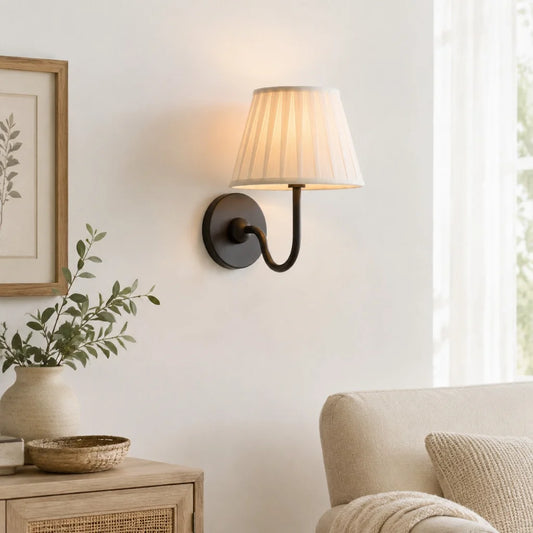 Cacia Vintage Drum Pleated Fabric Shade Wall Sconce