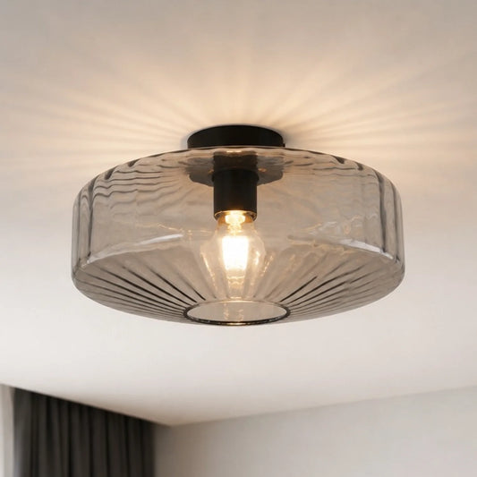 Caligo Mid-Century Modern Drum Water Glass Ceiling Light