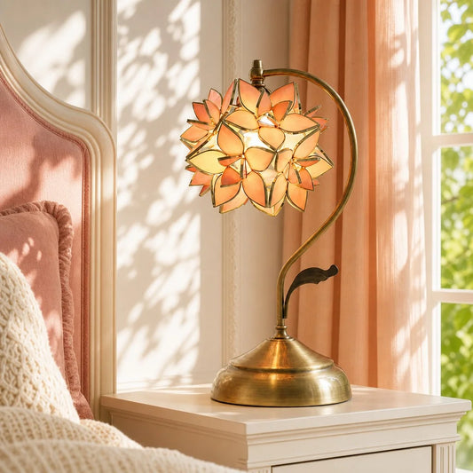 Camille Vintage Stained Glass Floral Capiz Shell Table Lamp