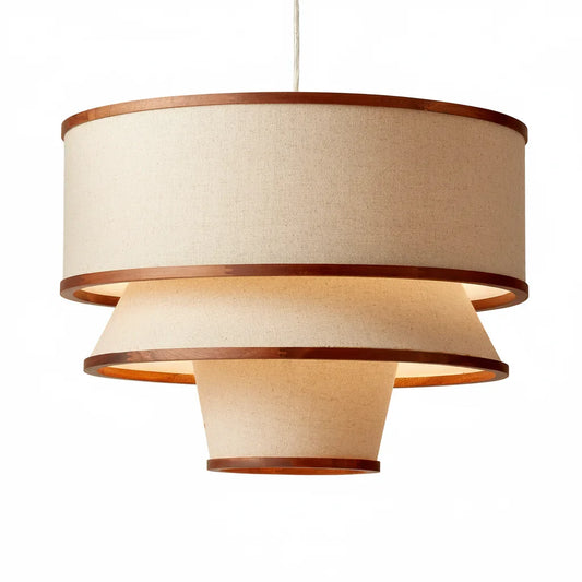 Caroline Modern Walnut Wood and Linen Pendant Light