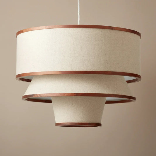 Caroline Modern Walnut Wood and Linen Pendant Light