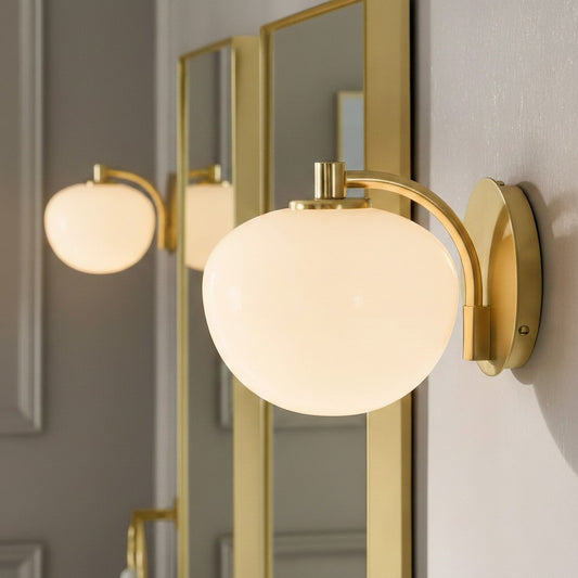 Modern Elegant White Opal Globe Milk Glass Vanity Wall Light