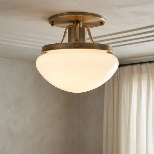 Cecilia Vintage Single Light Brass Bowl Ceiling Light
