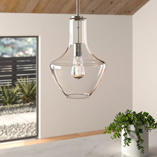 Cedra Modern Farmhouse Bell Glass Adjustable Single Pendant Light