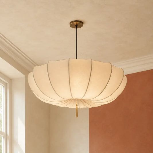 Cedric Modern Ivory Fabric Saucer Pendant Light