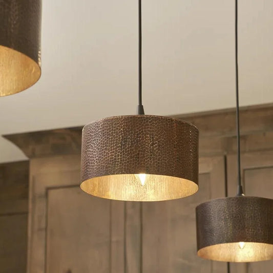 Cedric Vintage Hammered Copper Drum Pendant Light