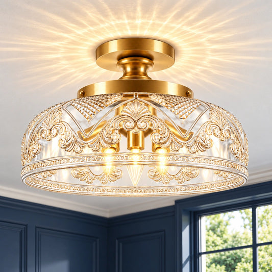 Celia 3-Light Gold Etched Glass Semi-Flush Mount Ceiling Light, SKU hero