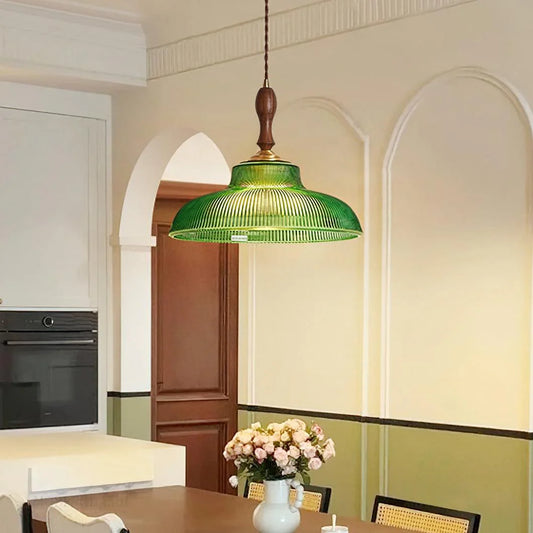 Ceyric Vintage Green Ribbed Glass Pendant Lamp