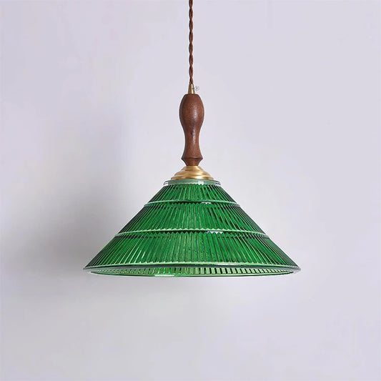 Ceyric Vintage Green Ribbed Glass Pendant Lamp