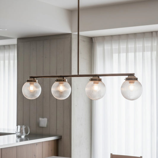Jaderius Industrial Ribbed Glass 4-Light Brass Linear Chandelier