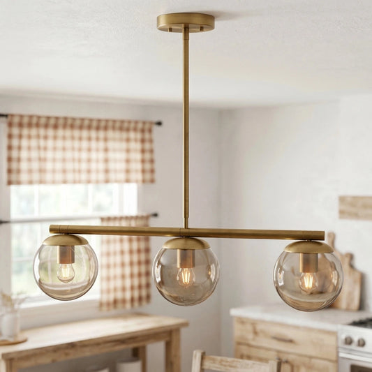 Nayali Modern Linear Smoked Globe Brass Chandelier