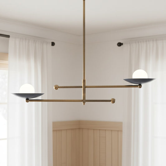 Lashonne Minimalist Sculptural Cross Arm 2-Light Brass Chandelier