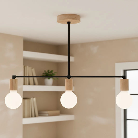 Trischa Scandinavian Linear Wood Accent Metal Chandelier