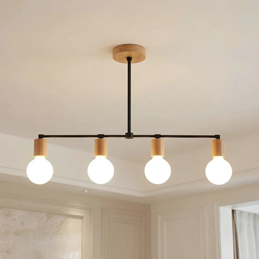 Taneha Minimalist Linear Wood Accent Metal Chandelier