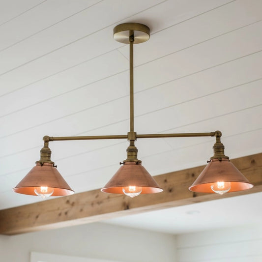 Mila Industrial Tri-Point Metal Copper Chandelier