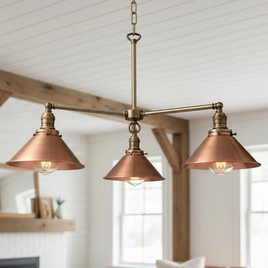 Mila Industrial Tri-Flare Chain Metal Chandelier
