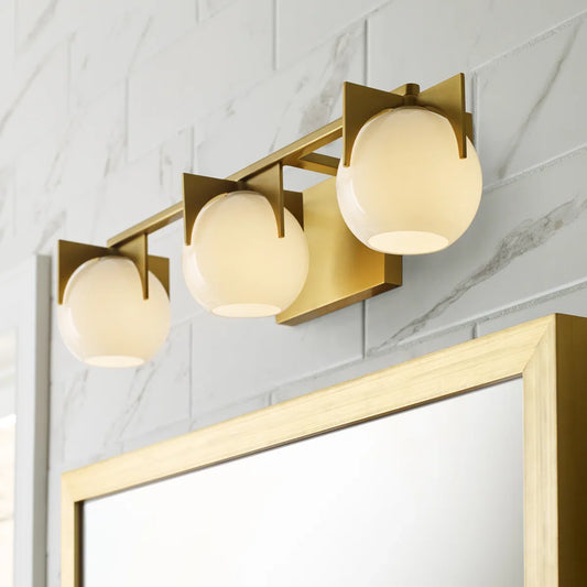Chase Mid-Century Modern Brass LED Milk Glass Vanity Light