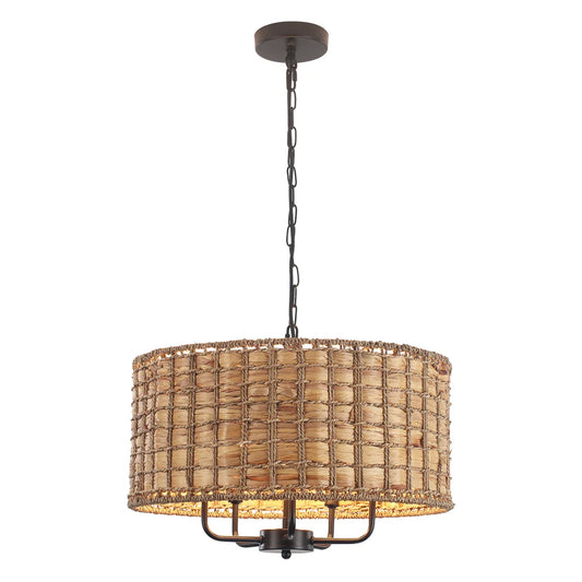 Chione Rustic Bohemian Rattan Drum Pendant Light