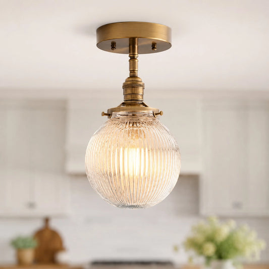 Cian Modern Globe Ribbed Glass Ceiling Light