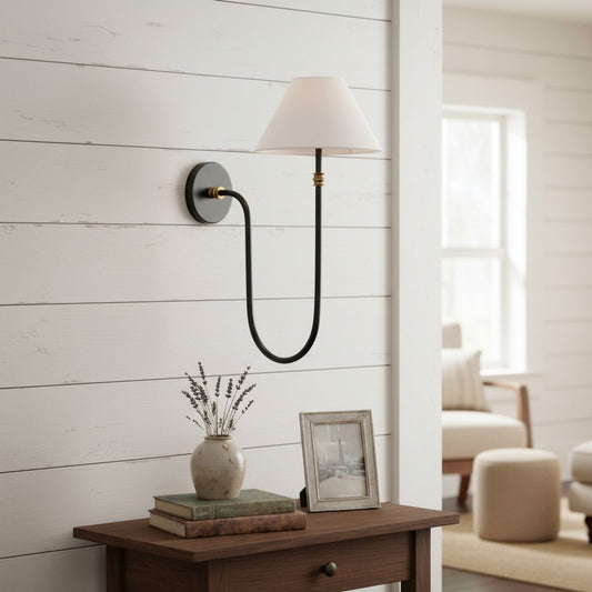 Collins White Fabric Swan Neck Sconce