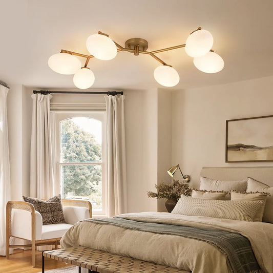 Contemporary 6 Light Branch Frosted Glass Linear Semi Flush Mount Light