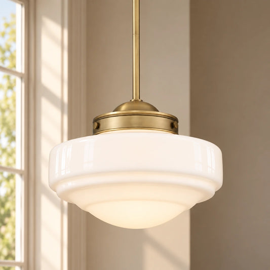 Corin Vintage Schoolhouse Glass Dimmable Pendant Light
