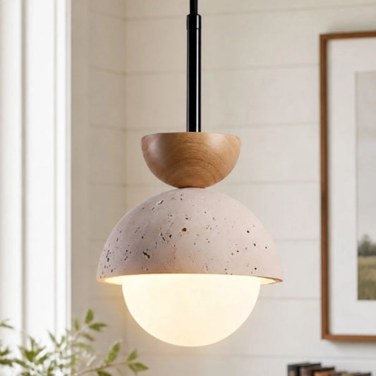 Corvian Wabi-Sabi Globe Travertine Pendant Light
