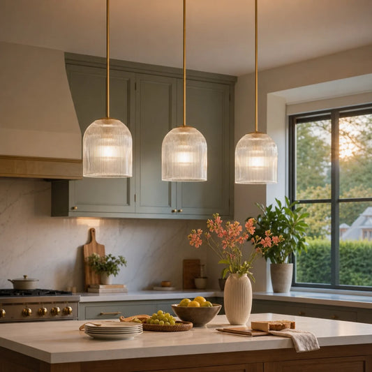 Crosby Modern Farmhouse Cooper Ribbed Glass Pendant Light for Dining Room