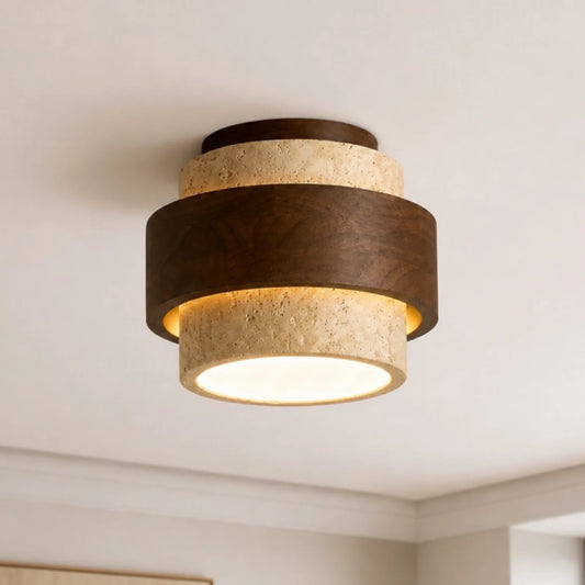 Dairine Modern Wabi-Sabi Travertine Natural Stone Flush Mount Ceiling Light