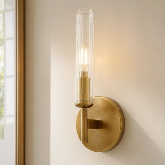Thalyn Farmhouse Ribbed Glass Tube Wall Lamp