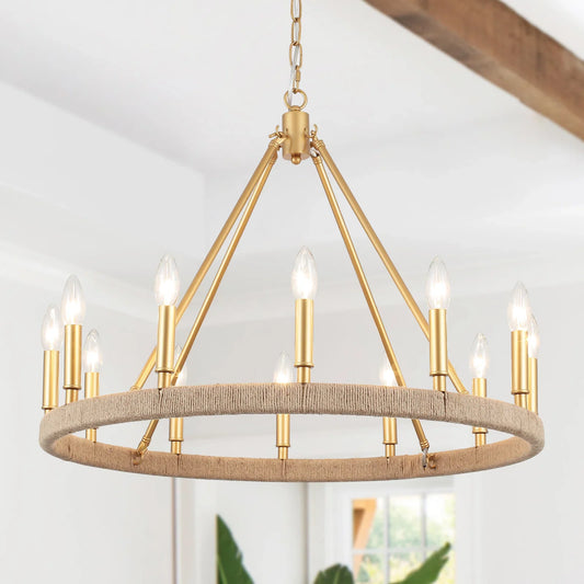 Yves Farmhouse 12-Light Wagon Wheel Chandelier