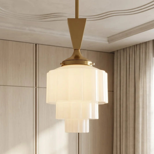 Damaris Art Deco Brass Glass Tiered Pendant Light