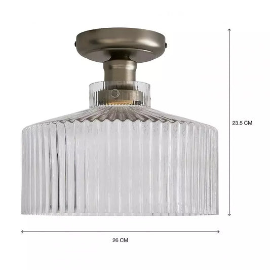 Doto Vintage Ribbed Glass Drum Flush Mount Ceiling Light