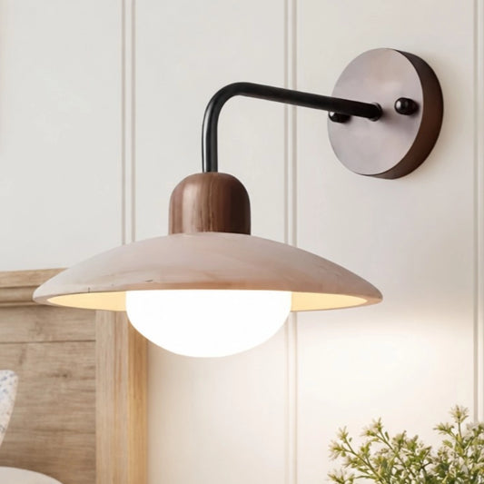 Drexen Modern Curved Arm Bowl Travertine Wall Sconce