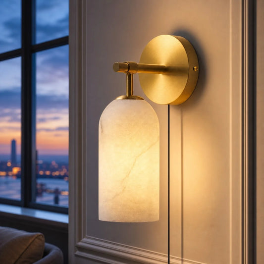 Eileen Modern Metal Alabaster Cylindrical Wall Lamp