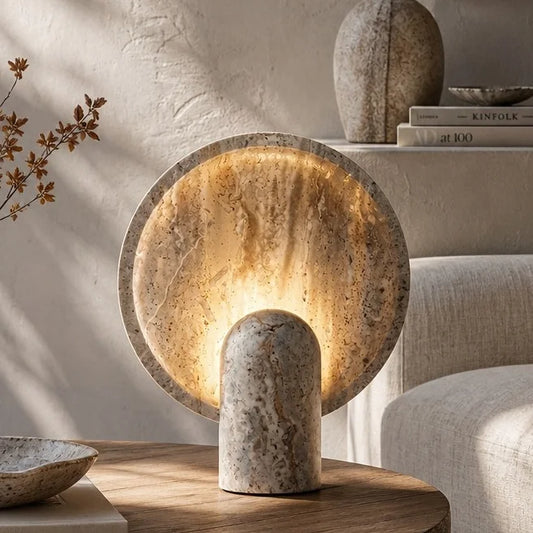 Eira Modern Circular Disc Travertine Table Light