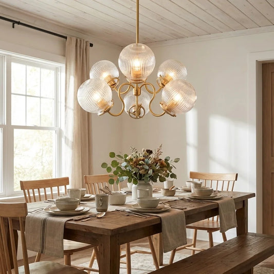 Elias Contemporary Glass Ribbed Globe Chandelier
